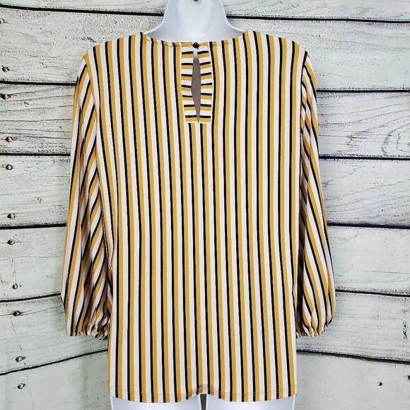 Adrianna Papell Mustard Yellow Striped Blouse S Long Sleeve Career Top - Picture 4 of 6